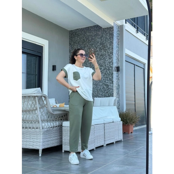 Kadın Kristal Kumaş Garnili Cep Detaylı Ikili Takım