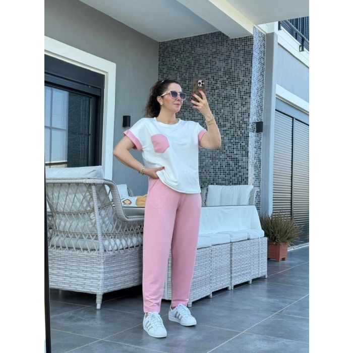 Kadın Kristal Kumaş Garnili Cep Detaylı Ikili Takım