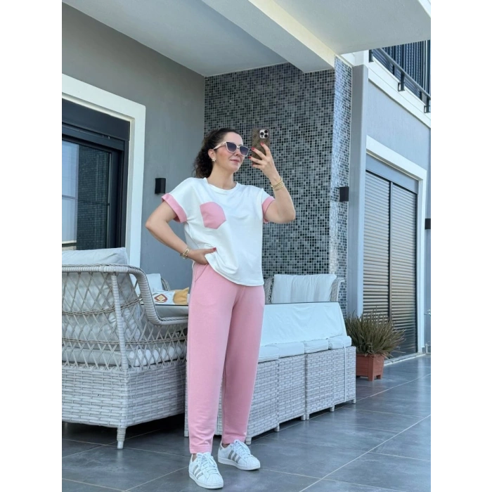 Kadın Kristal Kumaş Garnili Cep Detaylı Ikili Takım