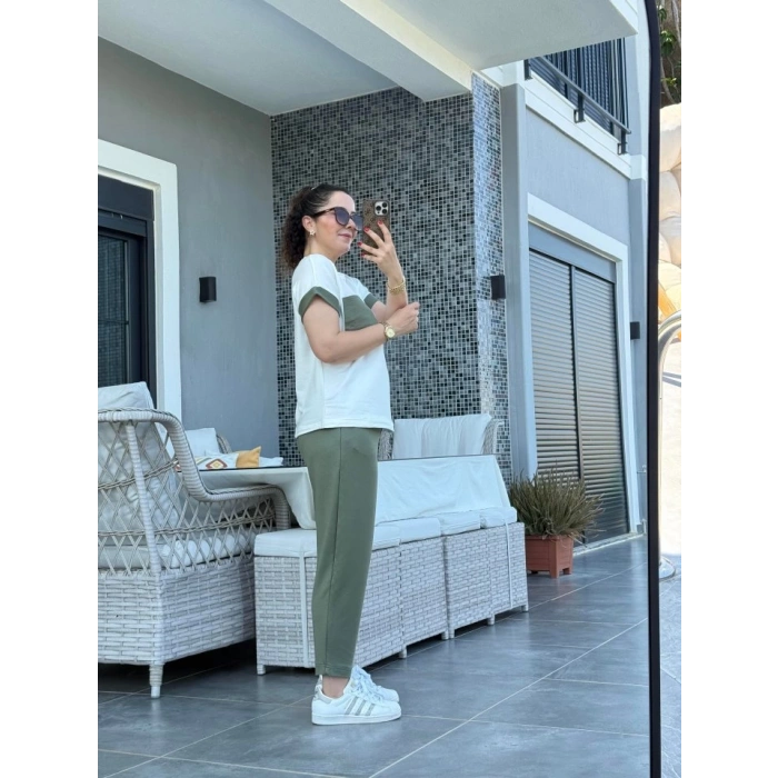 Kadın Kristal Kumaş Garnili Cep Detaylı Ikili Takım