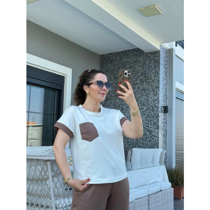 Kadın Kristal Kumaş Garnili Cep Detaylı Ikili Takım