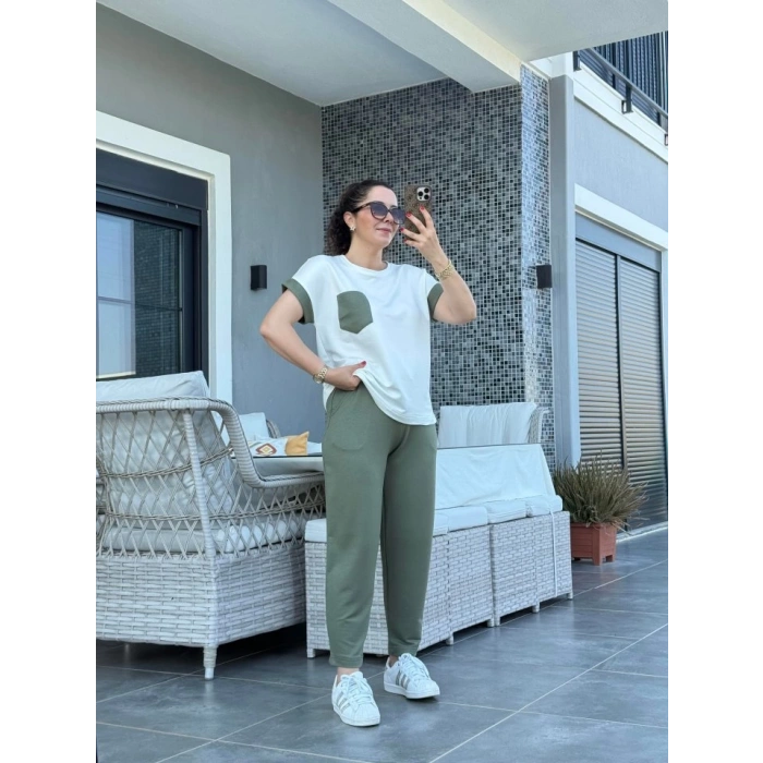 Kadın Kristal Kumaş Garnili Cep Detaylı Ikili Takım