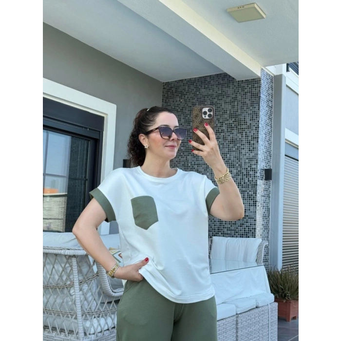 Kadın Kristal Kumaş Garnili Cep Detaylı Ikili Takım