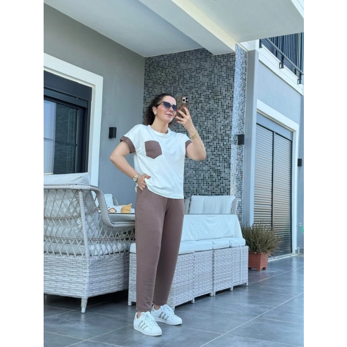 Kadın Kristal Kumaş Garnili Cep Detaylı Ikili Takım