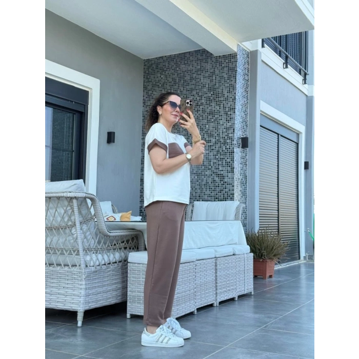 Kadın Kristal Kumaş Garnili Cep Detaylı Ikili Takım