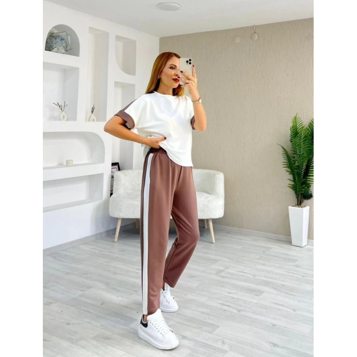 Kadın Modal Dokulu Kumaş Yanı şeritli Takım