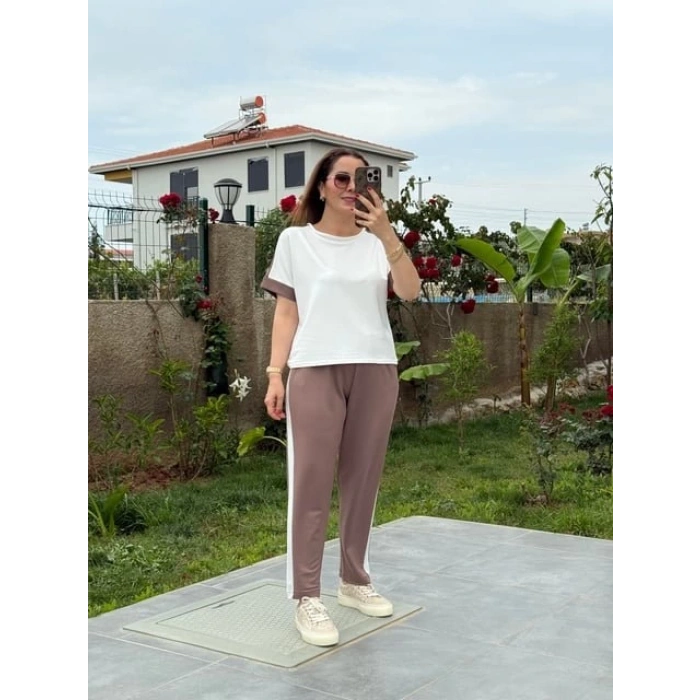 Kadın Modal Dokulu Kumaş Yanı şeritli Takım