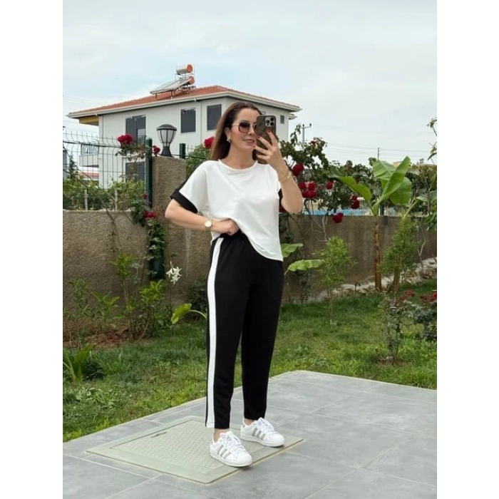 Kadın Modal Dokulu Kumaş Yanı şeritli Takım