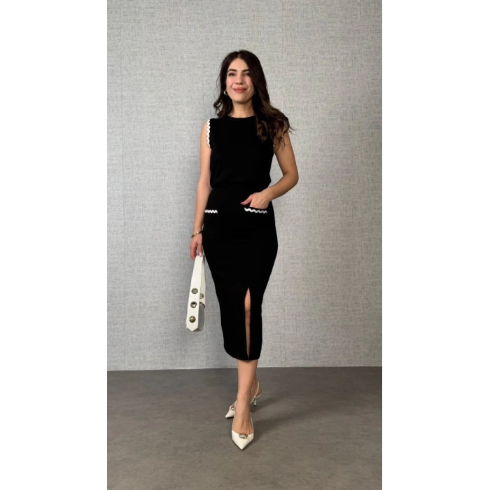 Kadın Modal Kumaş Cepli Yırtmaç Detay Etekli Ikili Takım