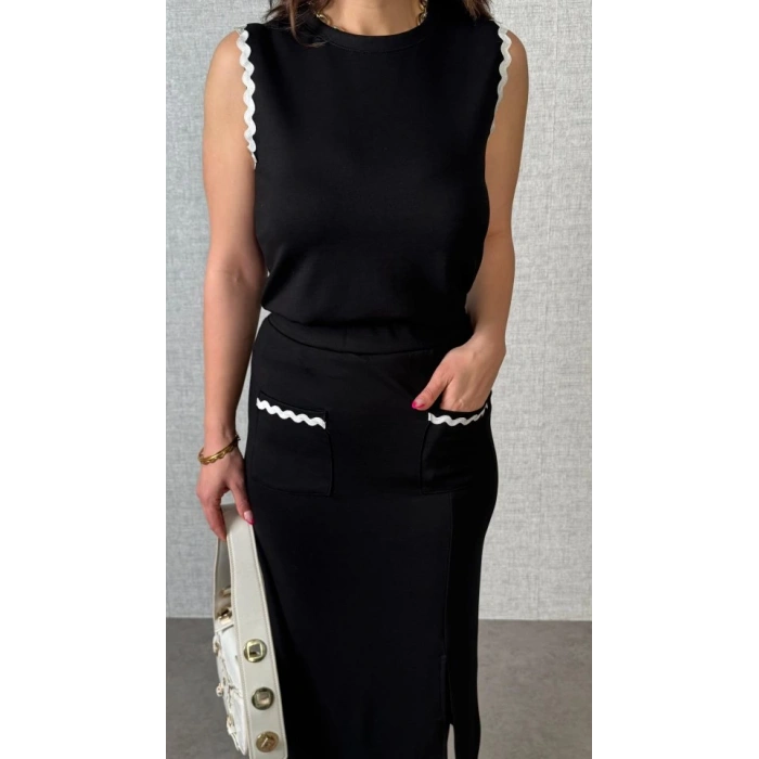 Kadın Modal Kumaş Cepli Yırtmaç Detay Etekli Ikili Takım