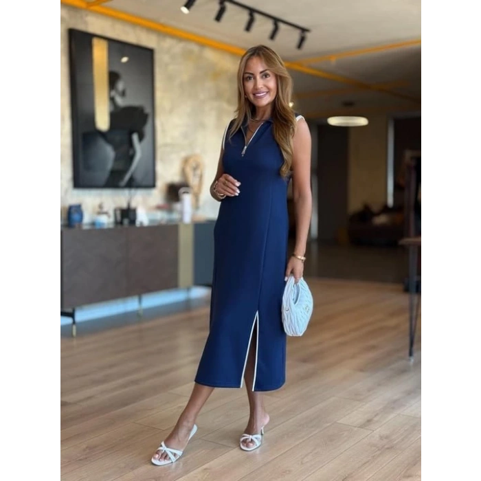 Kadın Modal Kumaş Fermuarlı Kolsuz Midi Boy Elbise