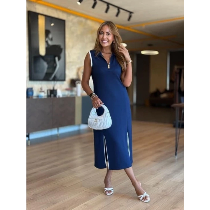 Kadın Modal Kumaş Fermuarlı Kolsuz Midi Boy Elbise