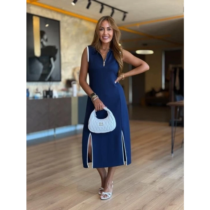 Kadın Modal Kumaş Fermuarlı Kolsuz Midi Boy Elbise