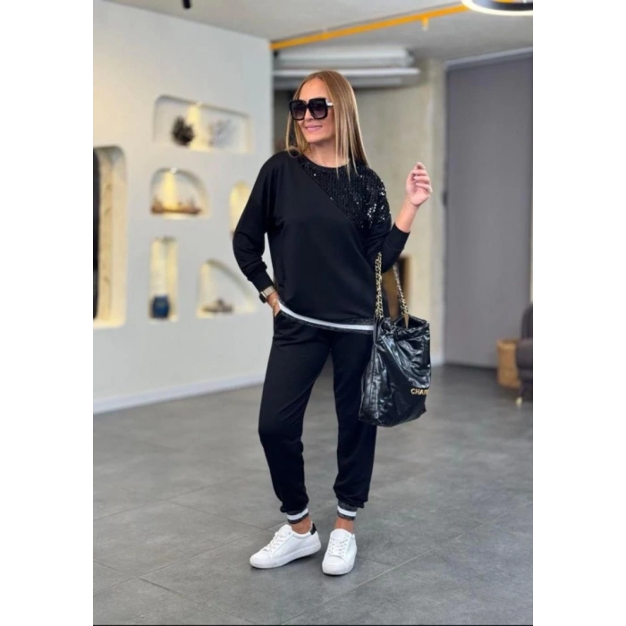 Kadın Modal Kumaş Payetli Sim Ve Ribanalı Detay Ikili Takım