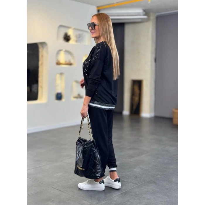 Kadın Modal Kumaş Payetli Sim Ve Ribanalı Detay Ikili Takım