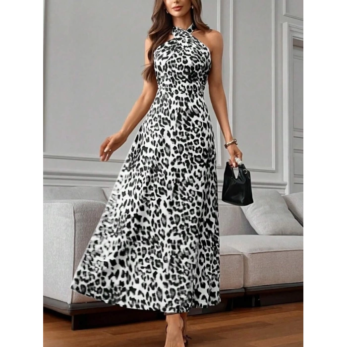 Kadın Omuzlardan Açık Boyundan çapraz Bağlama Detaylı Süprem Elbise