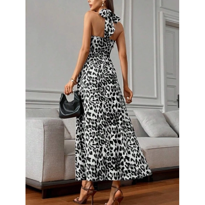 Kadın Omuzlardan Açık Boyundan çapraz Bağlama Detaylı Süprem Elbise