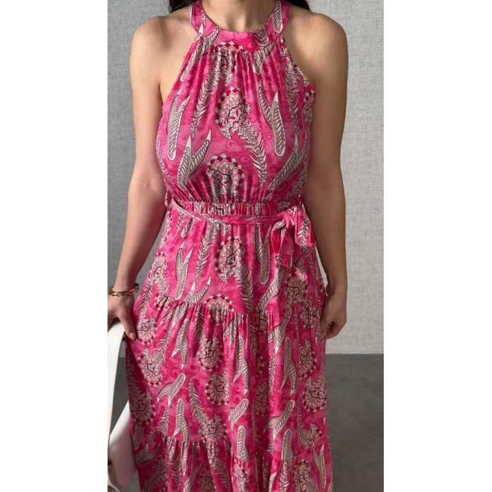 Kadın Omuzlardan Açık Boyundan Geçmeli Desenli Süprem Bluz