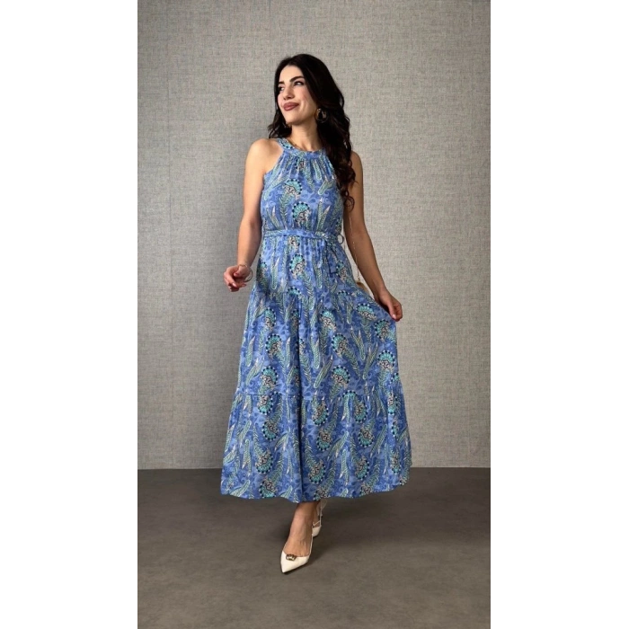 Kadın Omuzlardan Açık Boyundan Geçmeli Desenli Süprem Bluz