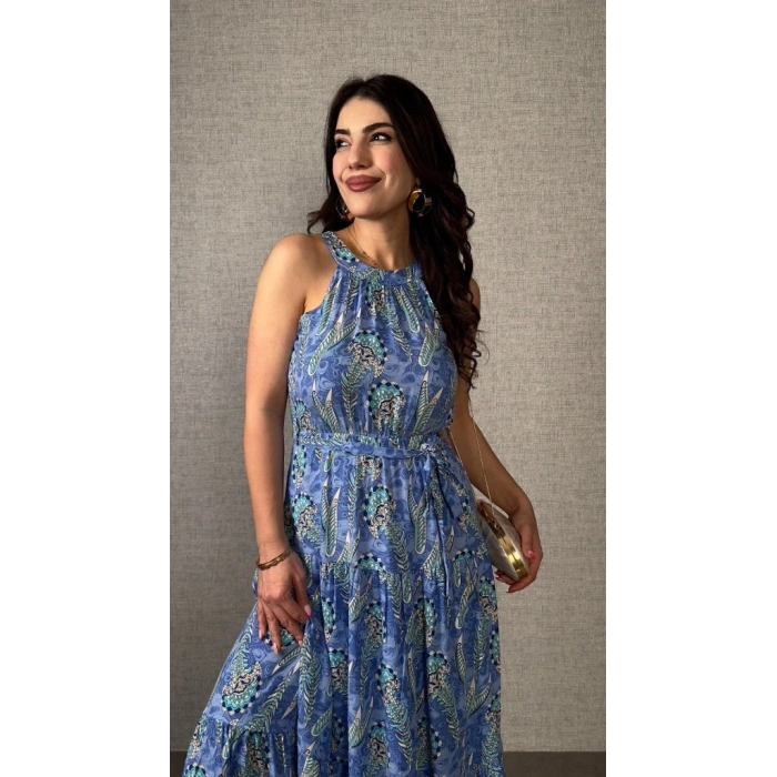 Kadın Omuzlardan Açık Boyundan Geçmeli Desenli Süprem Bluz