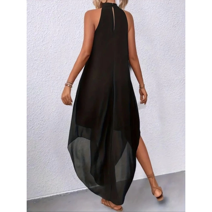 Kadın Omuzlardan Açık Daire Yakalı Astarlı şifon Elbise