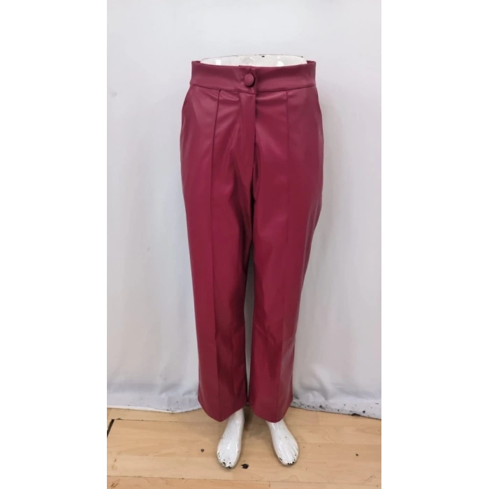 Kadın önden Fermuarlı Cepli Geniş Kesim Lame Deri Pantolon