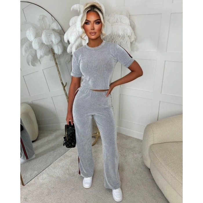 Kadın Ottoman Kumaş şerit Detaylı Ikili Takım