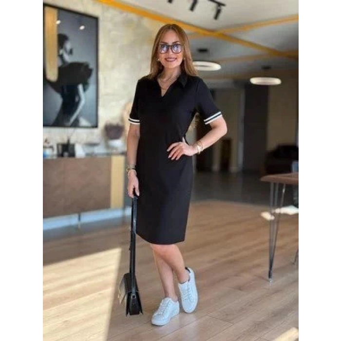 Kadın Polo Yaka Kol Ribanalı Çift Sweat Elbise