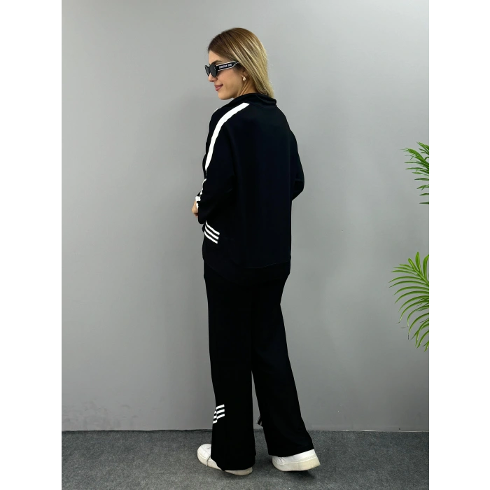 Kadın Polo Yaka Paça Yırtmaçlı Ribanalı İkili Takım