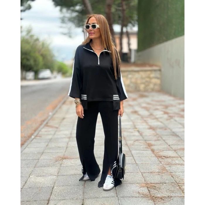 Kadın Polo Yaka Paça Yırtmaçlı Ribanalı İkili Takım