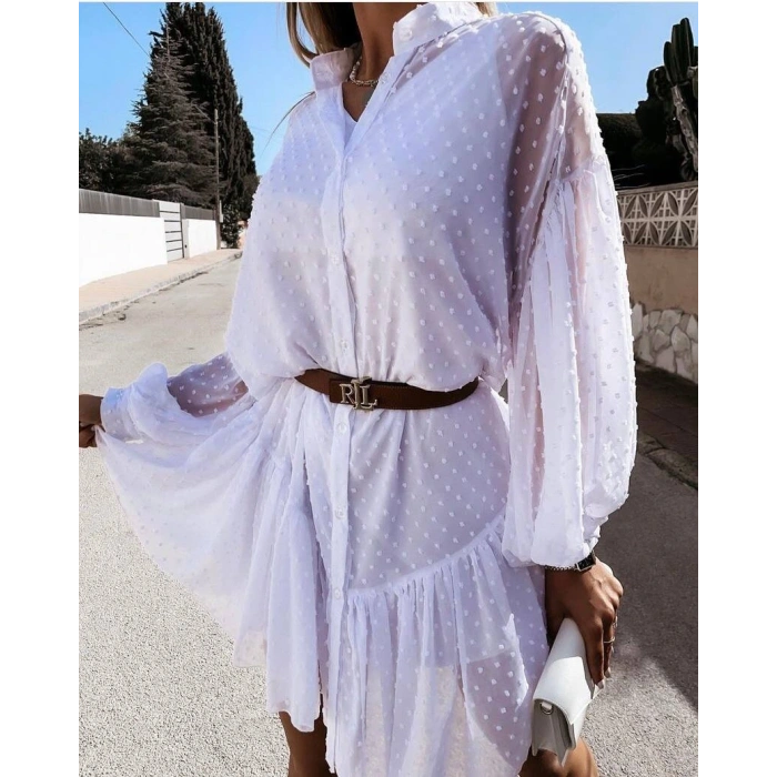 Kadın Puantiyeli Içi Astarlı Tül Elbise