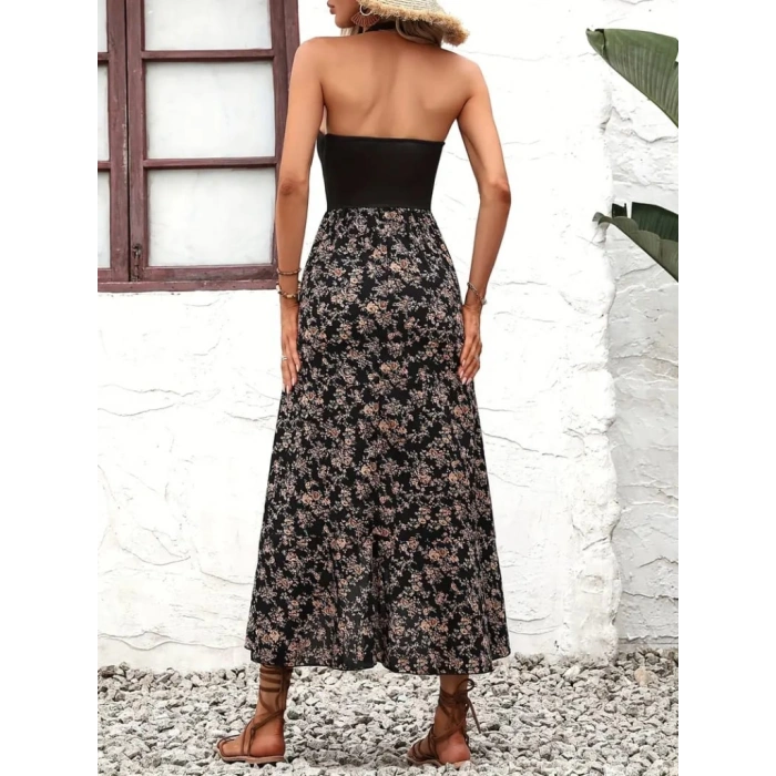 Kadın Reglan Kol Daire Yaka üst Viskon Alt Süprem Desenli Midi Elbise