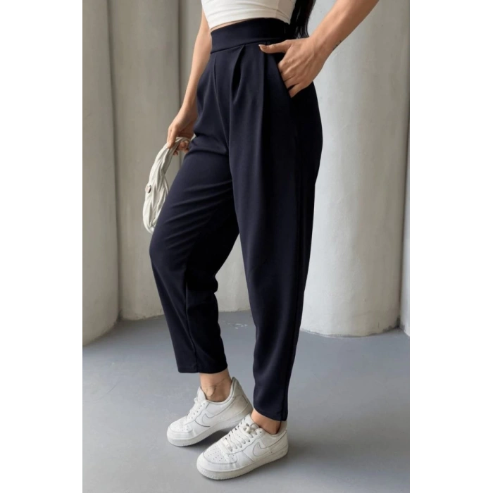 Kadın Scuba Krep Likralı Yan Fermuarlı Lastikli Harem Pantolon