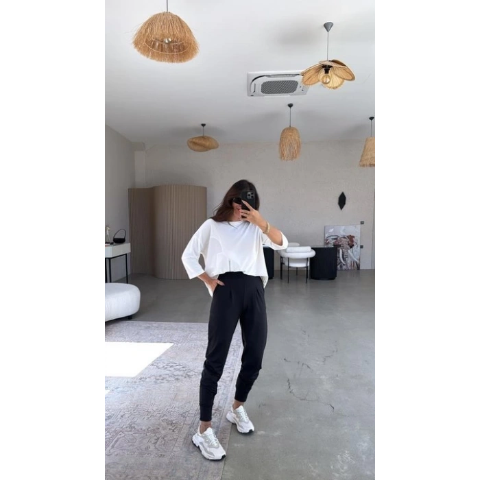 Kadın Scuba Modal Paça Manşet Pileli Pantolun