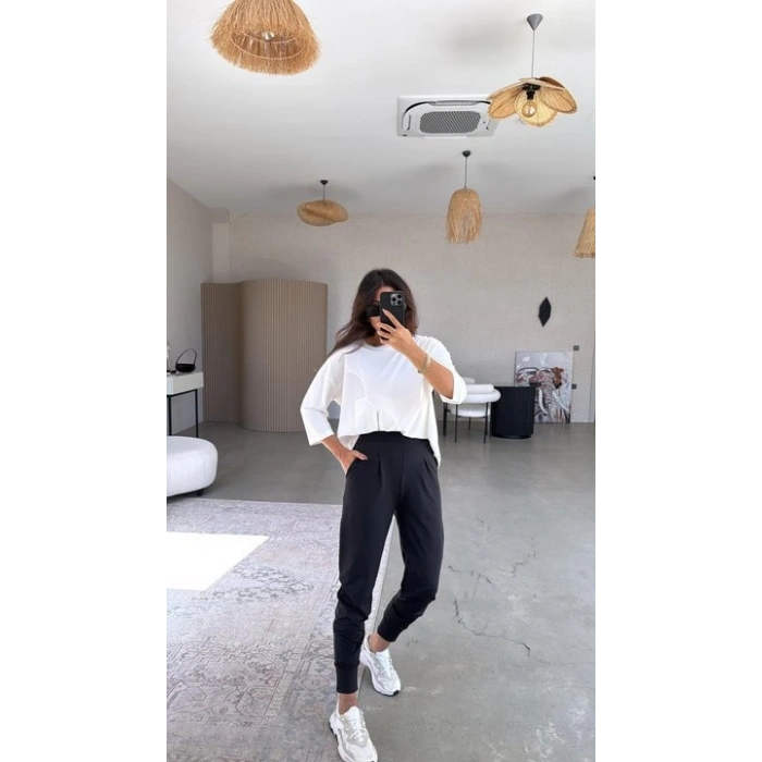 Kadın Scuba Modal Paça Manşet Pileli Pantolun