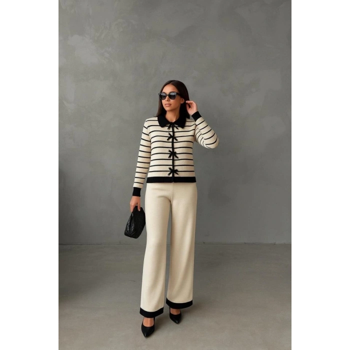 Kadın şerit Detay Bol Paça Pantolonlu ıkılı Takım