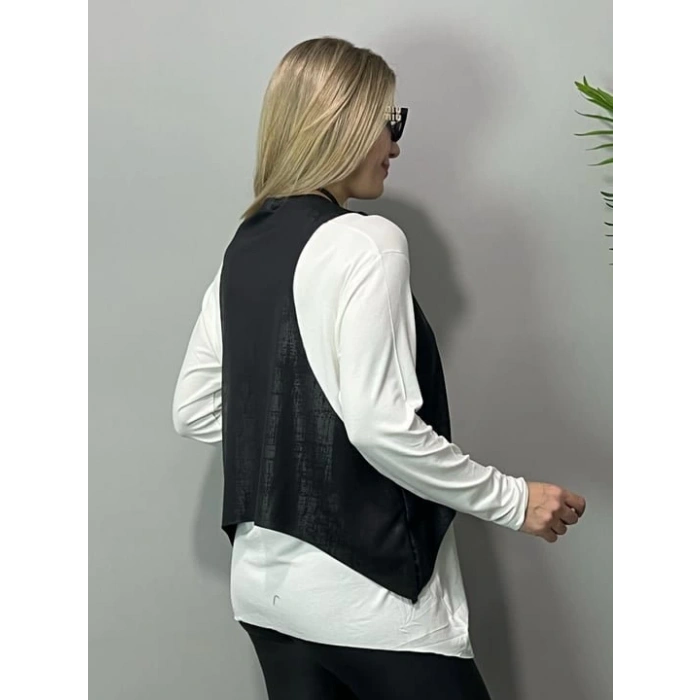 Kadın Siyah Deri Yelekli Kolye Dahil üçlü Takım