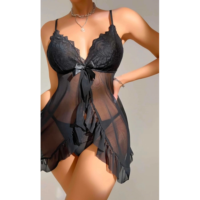 Kadın Siyah Fantezi Gecelik Tül Dantel detaylı fantezi gecelik 2117