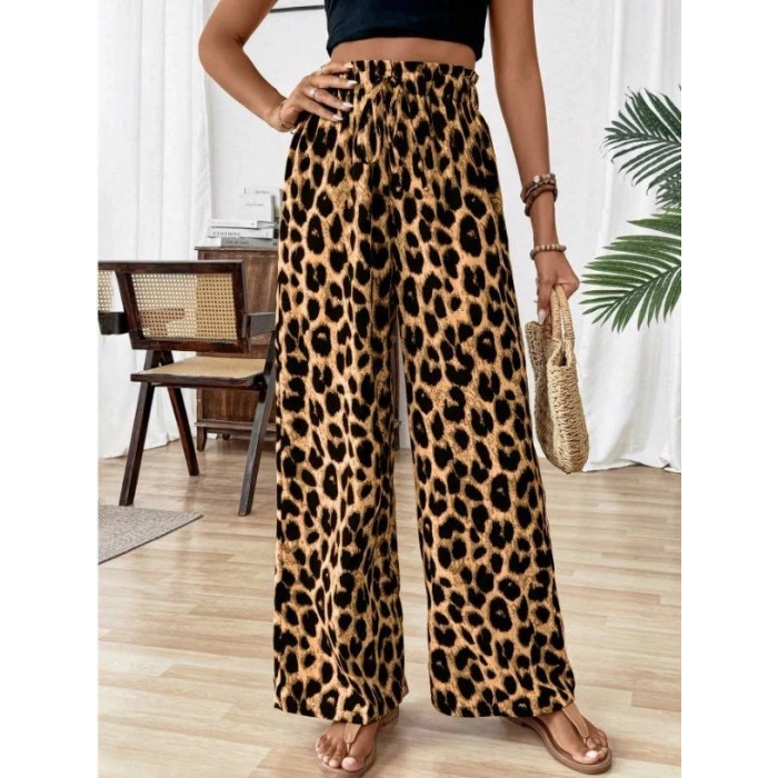 Kadın Süprem Kumaş Beli Lastikli Leopar Desen Pantolon