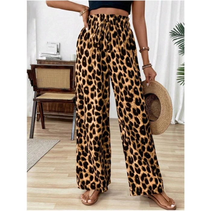 Kadın Süprem Kumaş Beli Lastikli Leopar Desen Pantolon