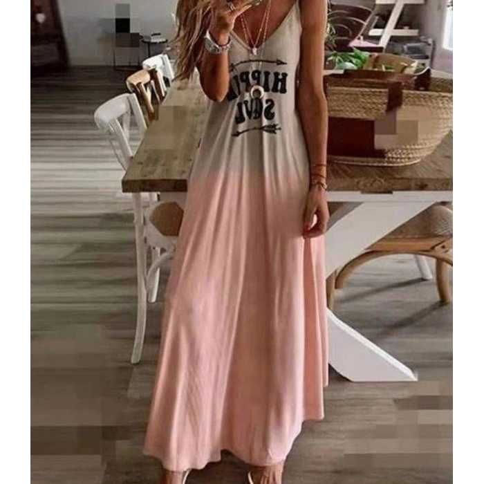 Kadın Süprem Kumaş Dijital Baskılı Askılı Maxi Boy Askılı Elbise