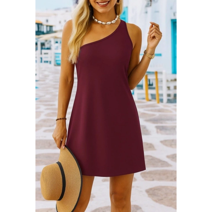 Kadın Tek Omuz Askılı Krep Mini Elbise