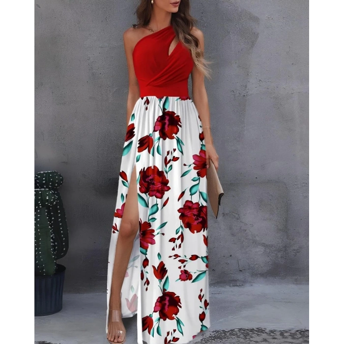 Kadın Tek Omuzdan Askılı Damla Detaylı üst Dalgıç Alt Süprem Maxi Elbise