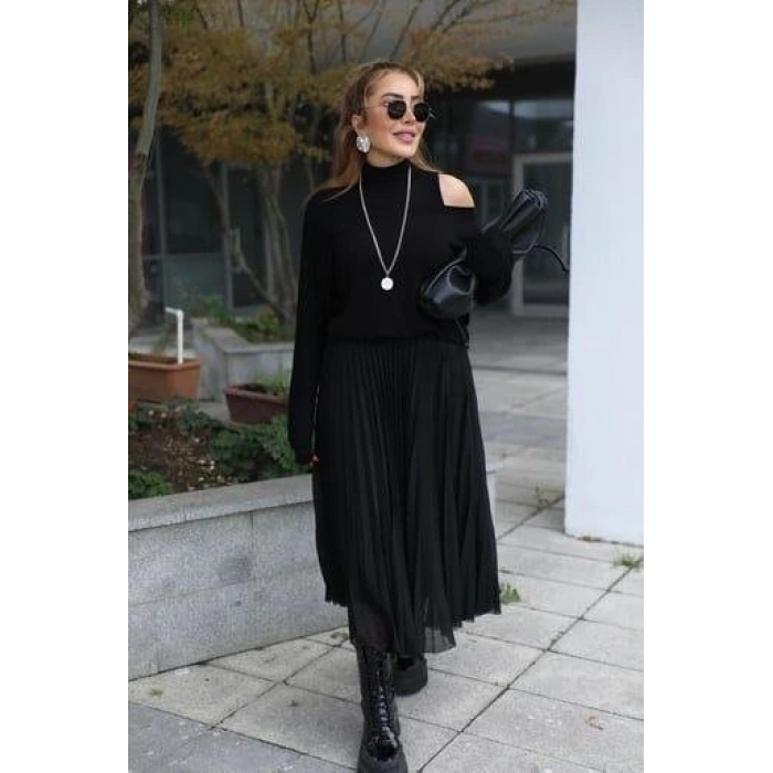 Kadın Triko Plise Ve Tül Detay Iki Parça Elbise