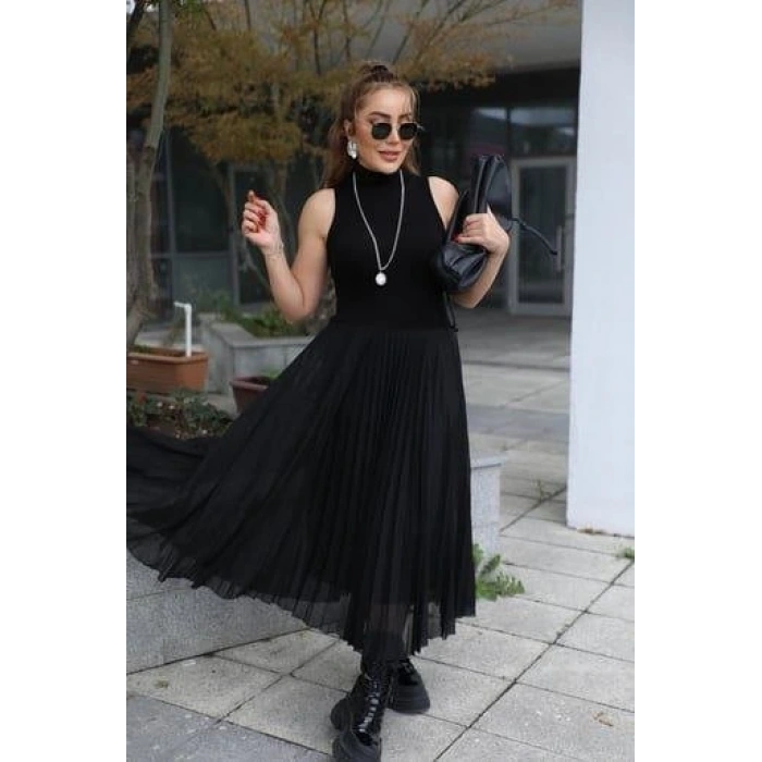 Kadın Triko Plise Ve Tül Detay Iki Parça Elbise