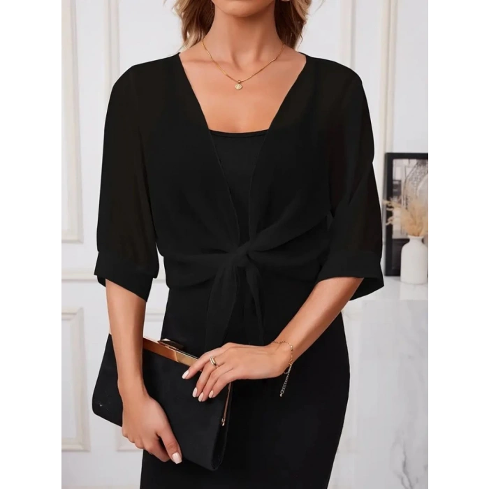 Kadın Truvakar Kol önden Bağlamalı Kısa şifon Bolero Ceket