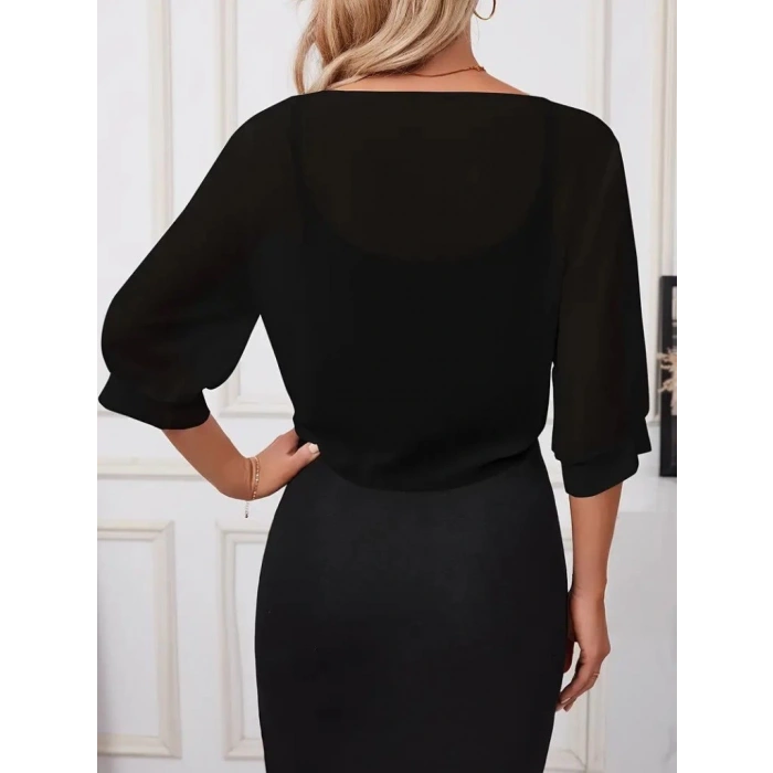 Kadın Truvakar Kol önden Bağlamalı Kısa şifon Bolero Ceket