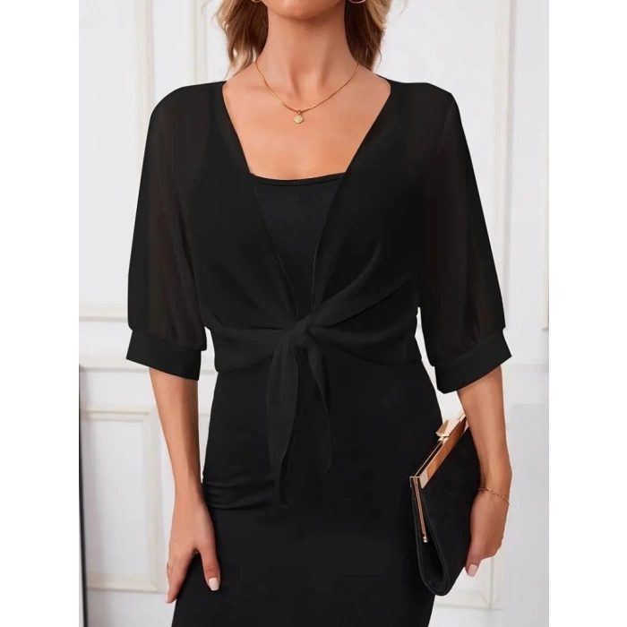 Kadın Truvakar Kol önden Bağlamalı Kısa şifon Bolero Ceket