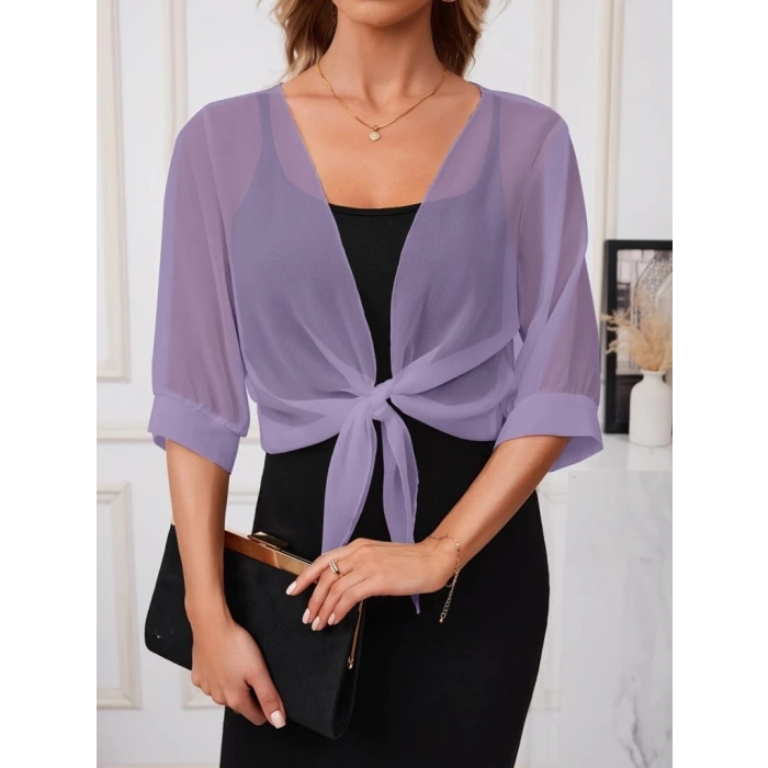 Kadın Truvakar Kollu önden Bağlamalı Kısa şifon Bolero Ceket