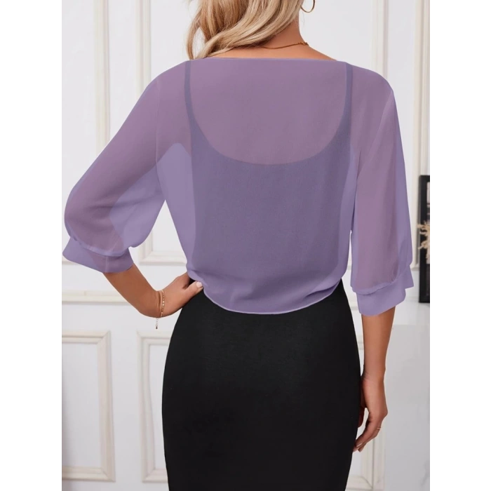 Kadın Truvakar Kollu önden Bağlamalı Kısa şifon Bolero Ceket